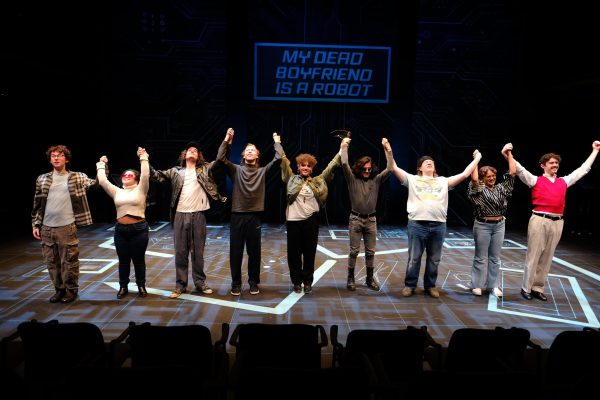 The cast of My Dead Boyfriend is a Robot performs in the Irene and Alan Wurtzel Theater. 