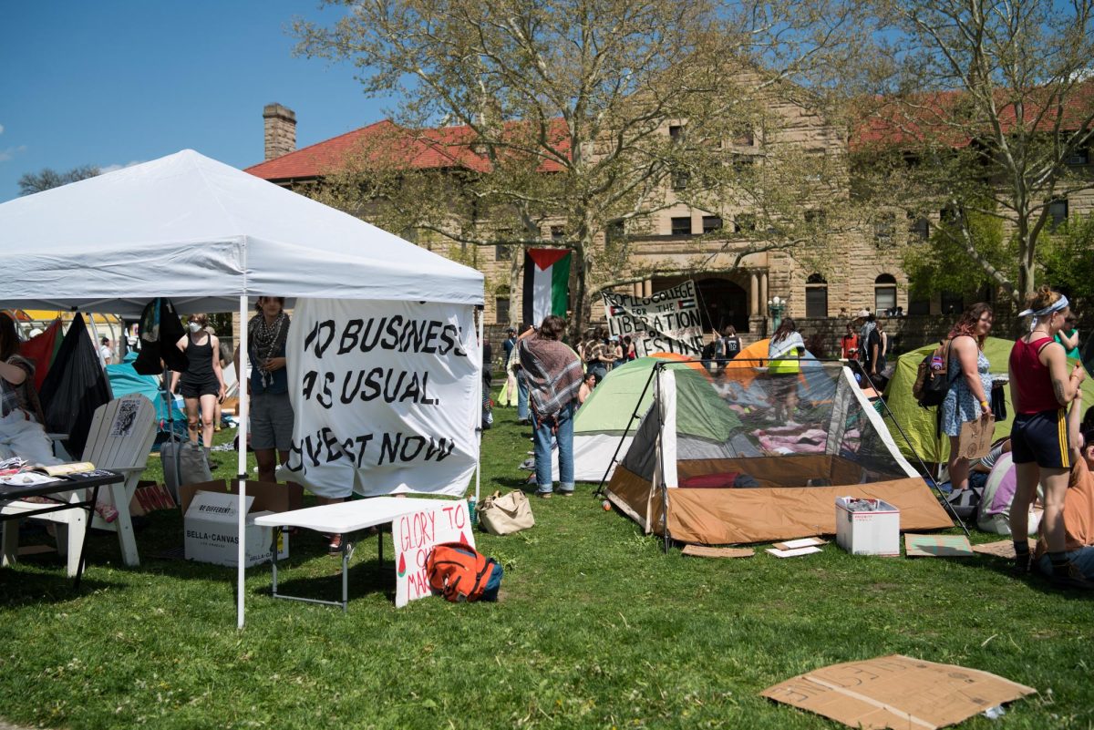 The “People’s College” encampment in Wilder Bowl held over 30 tents and around 200 students on Monday. 