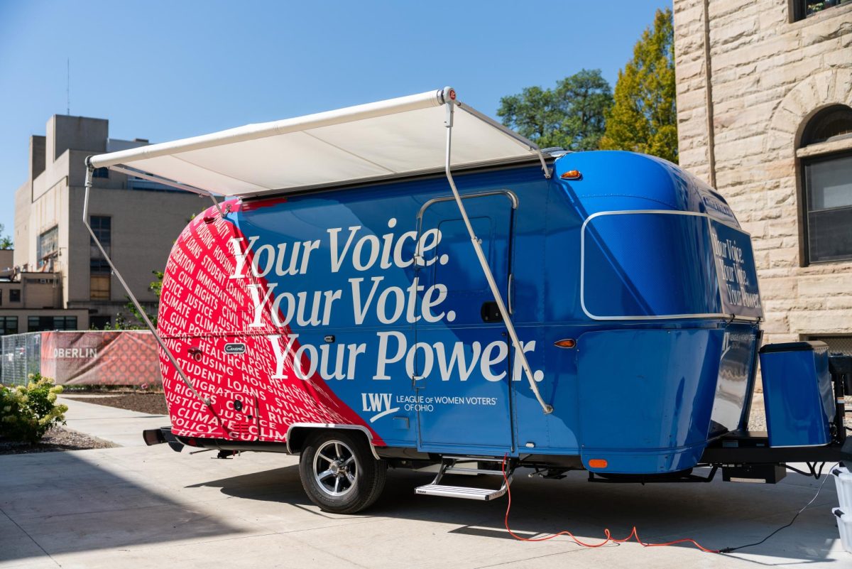 The LWVO brought an Airstream to Oberlin’s campus on Monday as part of a campaign to register students across Ohio to vote.