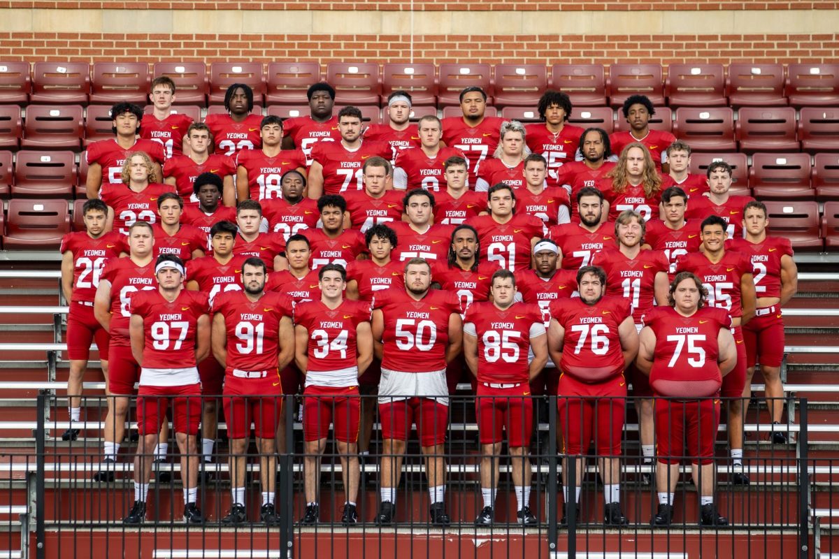 The Oberlin football team poses for a photo. 