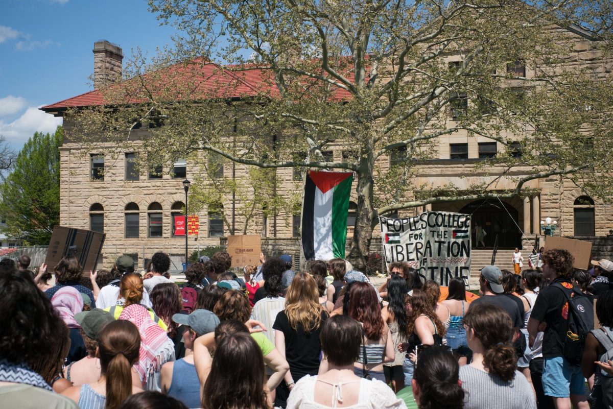 Students demonstrate in Wilder Bowl last May, calling for divestment from Israel.