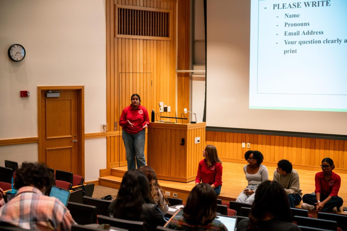 Members of Student Senate answer questions at Wednesday’s town hall. 