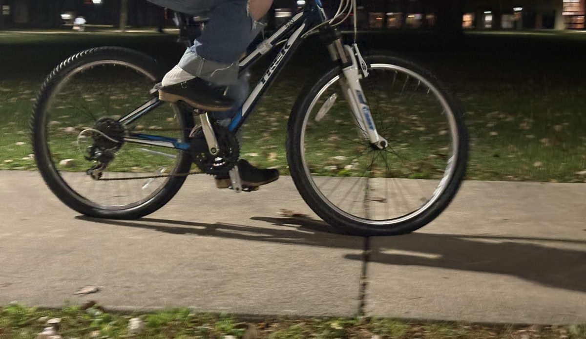 Students frequently bike on Oberlin walkways.