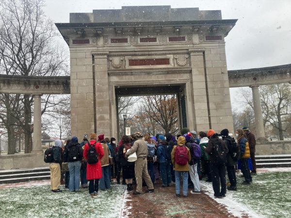 Students gather to rally in support of Palestine.