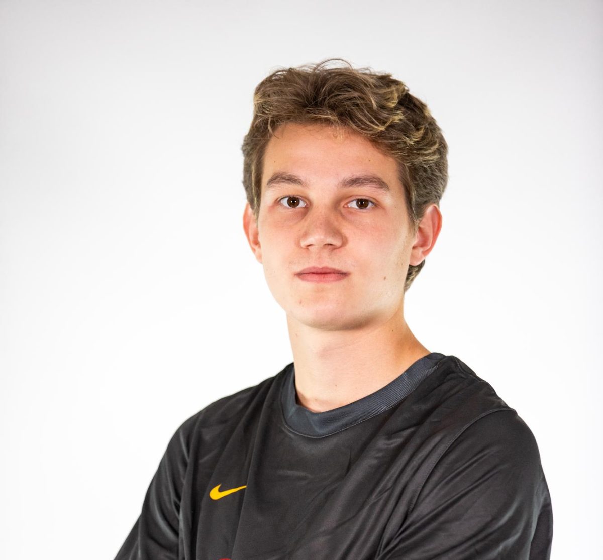 Nate Thompson poses at soccer's media day.