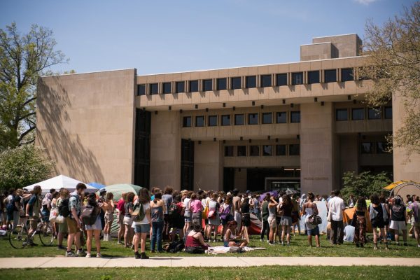 Student protesters rally against the Board of Trustees.